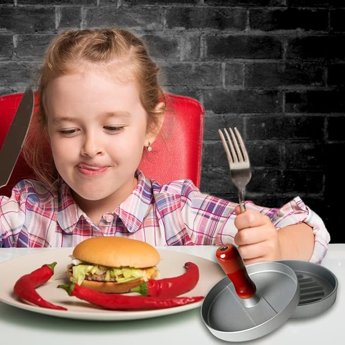 Presse à Burger Antiadhésive en Aluminium – Machine Professionnelle à Galettes de Hamburger avec Papier Sulfurisé – Accessoire de Grill Robuste pour BBQ & Cuisine