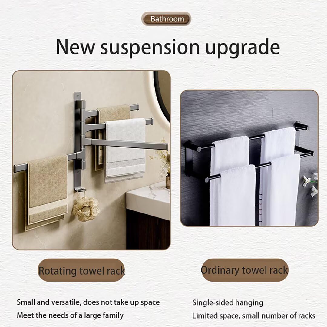 Porte-serviettes pivotant en aluminium spatial – Support de serviettes orientable à 180° – Cintre mural multi-barres pour salle de bain et cuisine (2/3/4/5 couches)