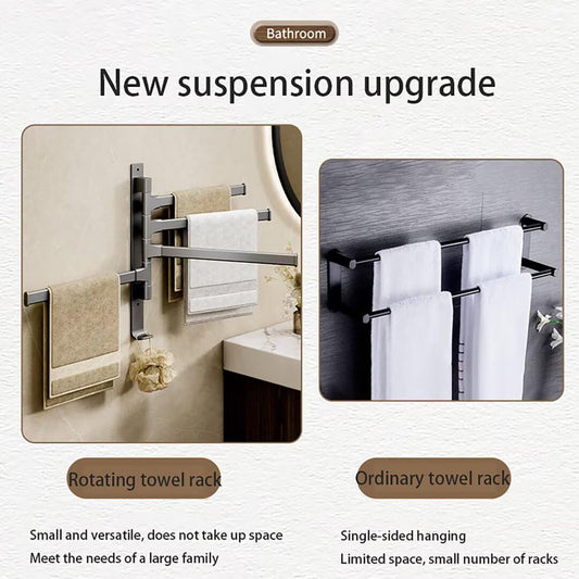 Rotatable Space Aluminum Towel Rack – 180° Swivel Towel Holder – Wall-Mounted Multi-Bar Hanger for Bathroom & Kitchen (2/3/4/5 Layers)
