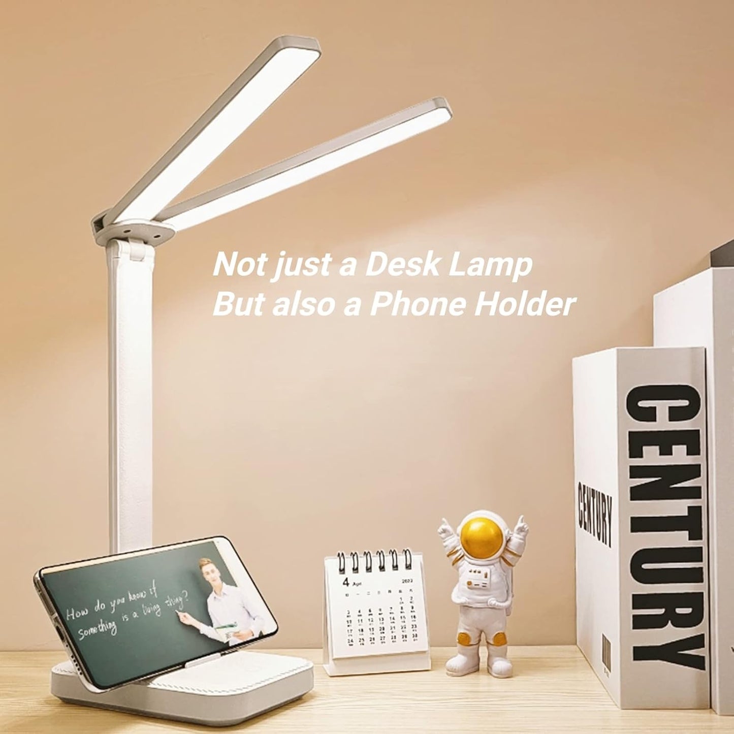 White LED Desk Lamp for Home Office – Portable Small Table Light with 3 Lighting Modes – Battery Operated & USB Rechargeable – Eye-Protection Reading Light for Kids, Studying, & Dormitory (White / Pink / Blue)