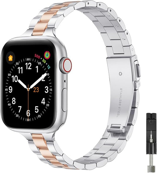 BesBand Slim Stainless Steel Apple Watch Band for Women – Compatible with Apple Watch Ultra, Series 11, 10, 9, 8, 7, 6, 5, 4, 3, 2, 1 & SE (38/40/41/42mm)