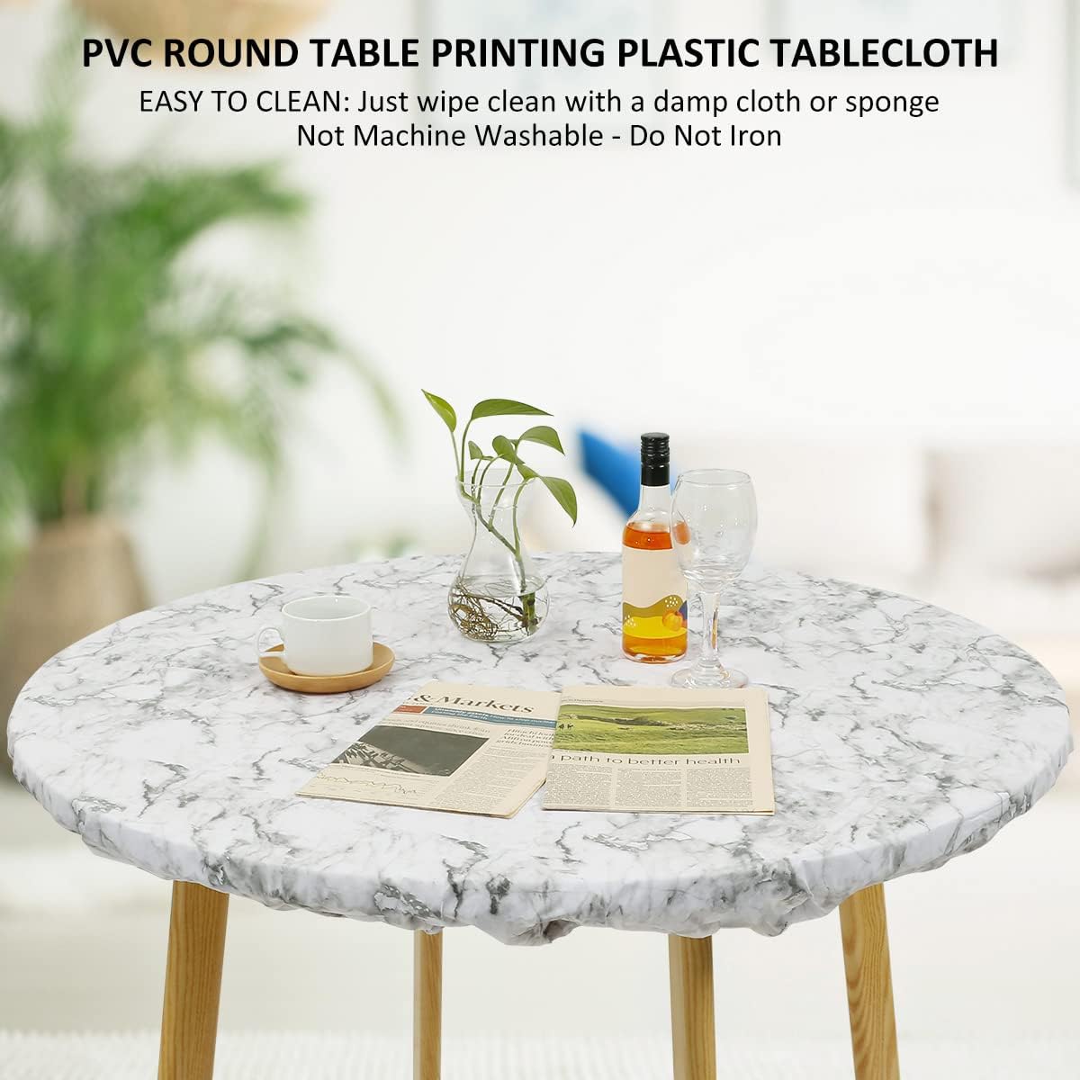 Round Waterproof PVC Tablecloth with Elastic Edges – Oil-Proof & Spill-Proof Protective Cover – Fitted Table Overlay for Weddings, Kitchens, and Outdoor Parties