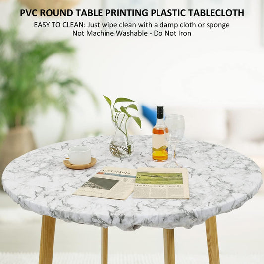 Round Waterproof PVC Tablecloth with Elastic Edges – Oil-Proof & Spill-Proof Protective Cover – Fitted Table Overlay for Weddings, Kitchens, and Outdoor Parties