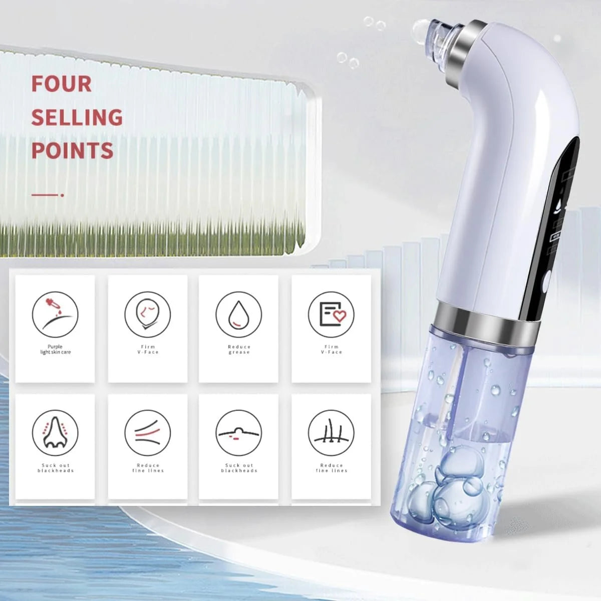 Hydra Facial Blackhead Remover Vacuum – USB Rechargeable Water Cycle Pore Cleaner with 3 Suction Modes & 6 Suction Heads
