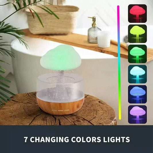 Creative Rain Cloud Humidifier & Essential Oil Diffuser – USB Aromatherapy Raindrop Humidifier with Colorful LED Mushroom Night Light