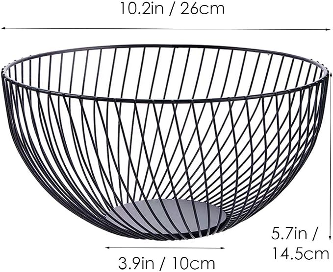 Black Wire Fruit Basket 26cm – Countertop Bowl for Fruits & Vegetables