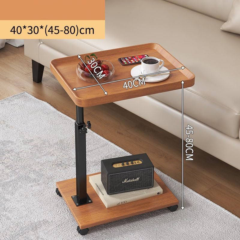 C-Shaped Mobile Side Table – Slidable Sofa End Table & Bedside Cabinet – Small Square Coffee Table with Wheels (Wood / Marble White / Walnut)