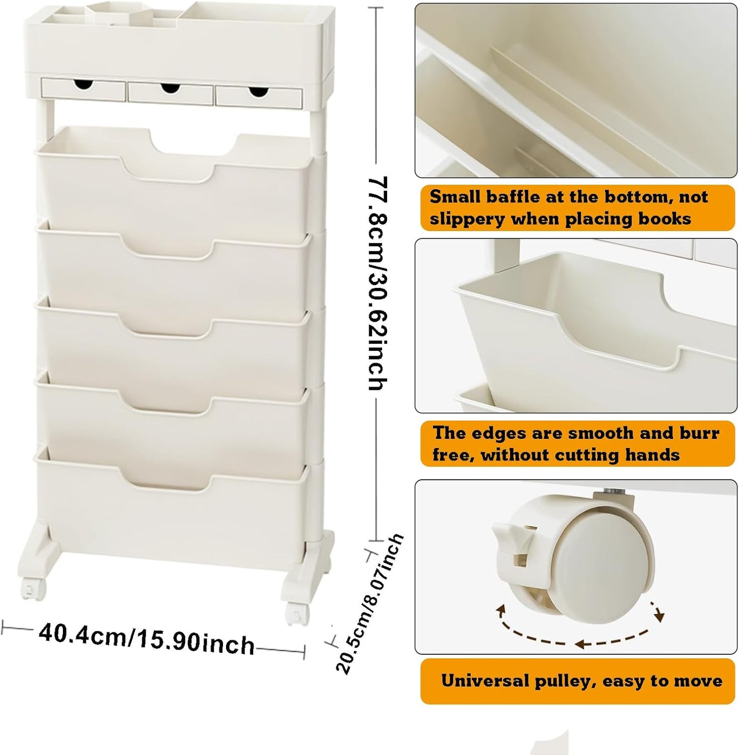Mobile Book Storage Rack with Wheels – Large Capacity Multi-Layer Bookshelf – Table-Side Magazine Organizer for Living Room & Study Room