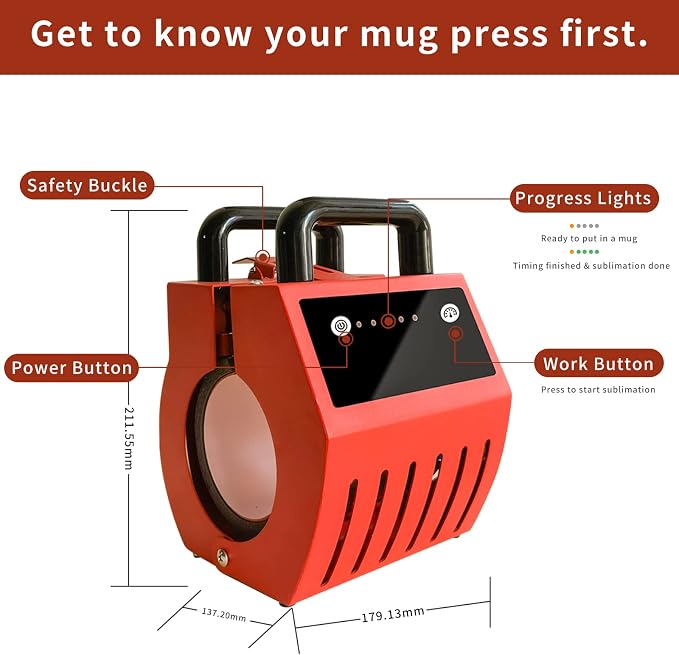 ANYTHLY Portable Mug Heat Press Machine 220V UK Plug – Sublimation Heat Transfer Press for 10–15 oz Mugs, Latte Cups & Tumblers