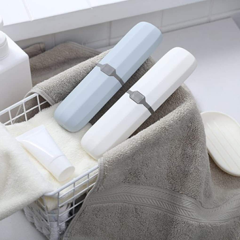 Multifunctional Portable Travel Toothbrush Storage Case – Protective Carrying Container for Toothbrush & Toothpaste – Compact Oral Care Organizer for Home, School, Business, & Camping (Blue / White / Transparent)