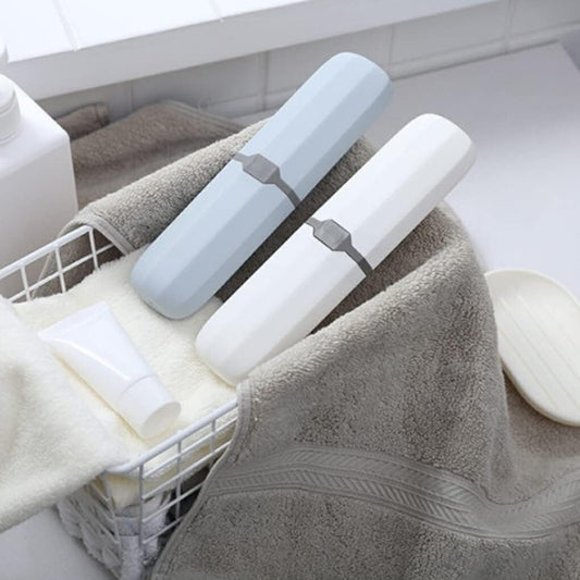 Multifunctional Portable Travel Toothbrush Storage Case – Protective Carrying Container for Toothbrush & Toothpaste – Compact Oral Care Organizer for Home, School, Business, & Camping (Blue / White / Transparent)