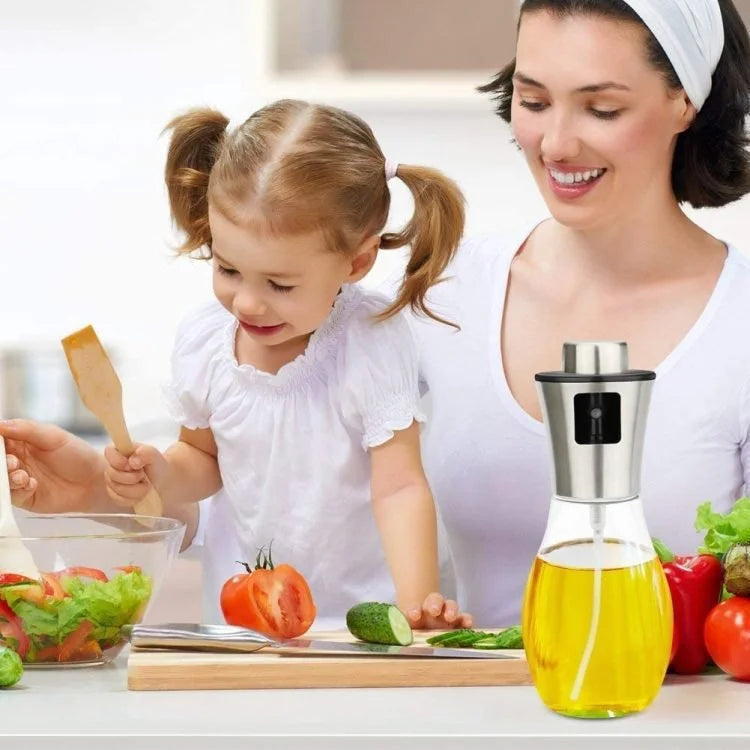 زجاجة رش زيت الزيتون الزجاجية سعة 200 مل - بخاخ زيت طهي قابل لإعادة التعبئة للمطبخ والشواء والقلاية الهوائية