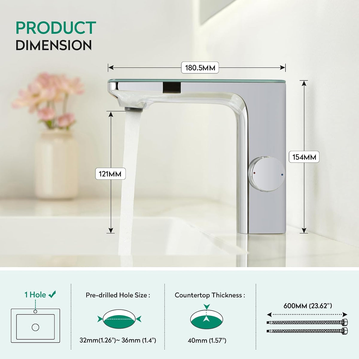 CREA Touchless Infrared Sensor Basin Mixer Tap – Automatic Chrome Bathroom Faucet with Hot & Cold Water Control