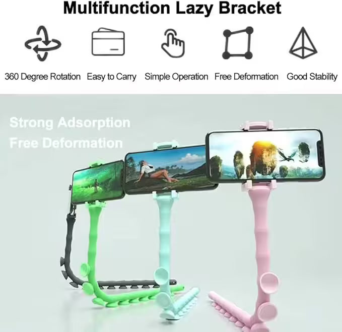 Omio Cartoon Cute Worm Lazy Cell Phone Holder Stand - 360° Rotating, Bendable & Flexible Suction Cup Mount Clamp, Creative Lazy Bracket for iPhone 12/11/XS Max/XR/X/8 & More