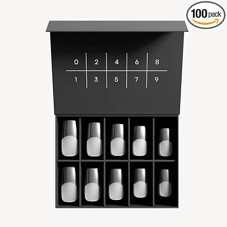 أطراف أظافر مربعة من DOONAILS – عبوة من 100 ظفر صناعي بتغطية كاملة في 10 أحجام | أظافر صناعية بجودة الصالون مع علبة تخزين