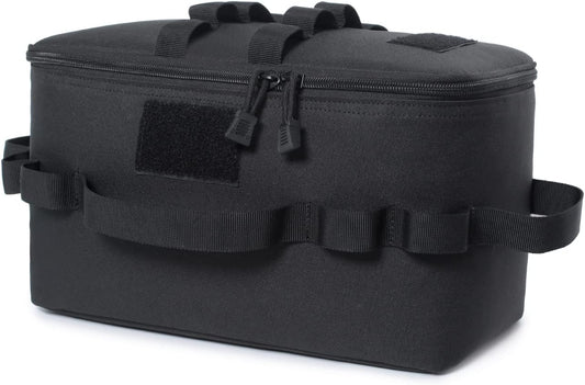 Tactical Utility Camping Tote – Heavy-Duty Cookware & Gas Tank Organizer – Modular Trunk Storage Bag with Adjustable Dividers & Shoulder Strap – Scratch-Resistant Travel Gear for Hiking & Camping