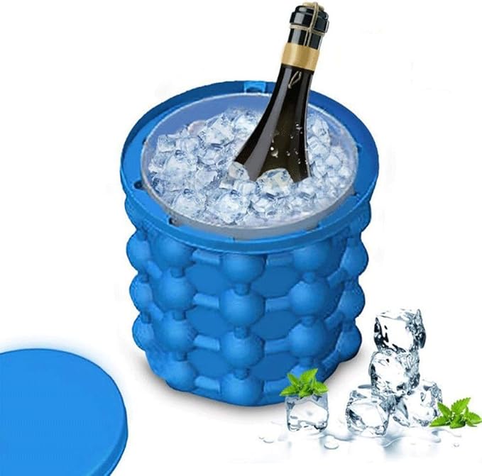 Silicone Ice Bucket with Lid & Tongs – Portable Ice Cube Maker and Wine Cooler for Drinks & Parties