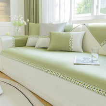 Textured Woven Sofa Cover with Decorative Leaf Border