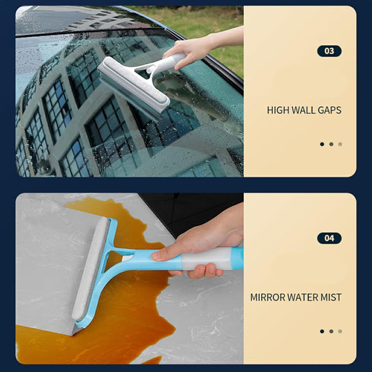 3-in-1 Multi-Functional Glass Cleaner – Built-in Watering Can & Integrated Scraper – All-Purpose Window Squeegee for Home, Bathroom, and Car (White/Blue/Yellow)