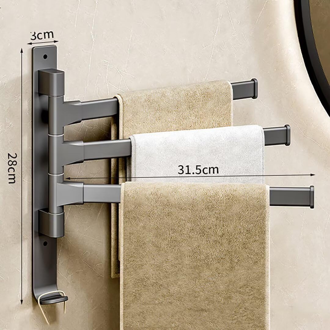 Porte-serviettes pivotant en aluminium spatial – Support de serviettes orientable à 180° – Cintre mural multi-barres pour salle de bain et cuisine (2/3/4/5 couches)