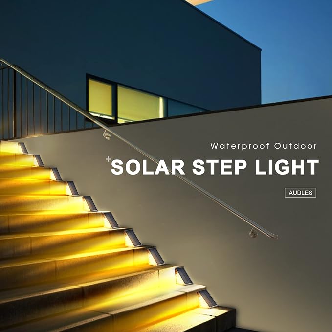 LED Solar Step Lights – Waterproof Outdoor Stair & Deck Lights, Warm White, 2 Pack