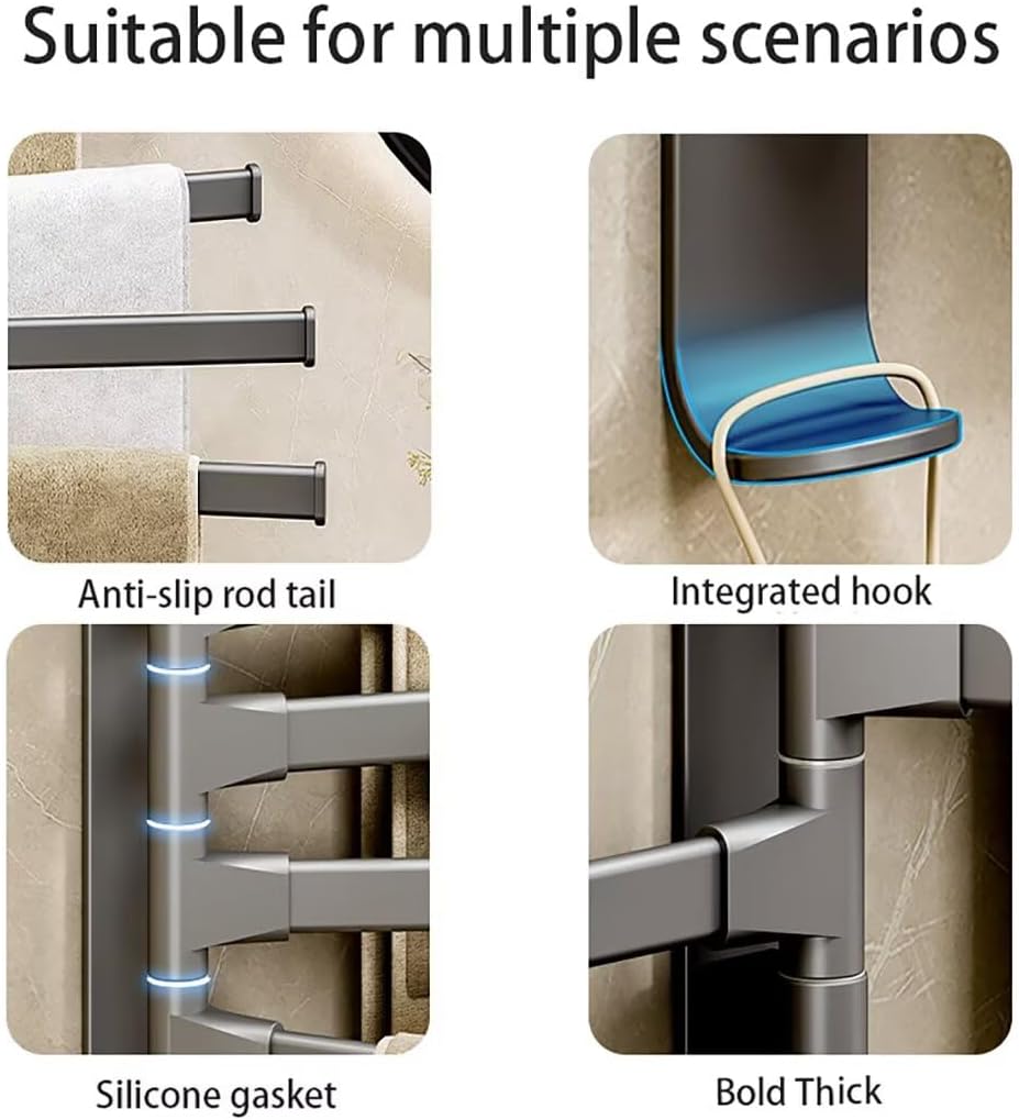 Porte-serviettes pivotant en aluminium spatial – Support de serviettes orientable à 180° – Cintre mural multi-barres pour salle de bain et cuisine (2/3/4/5 couches)