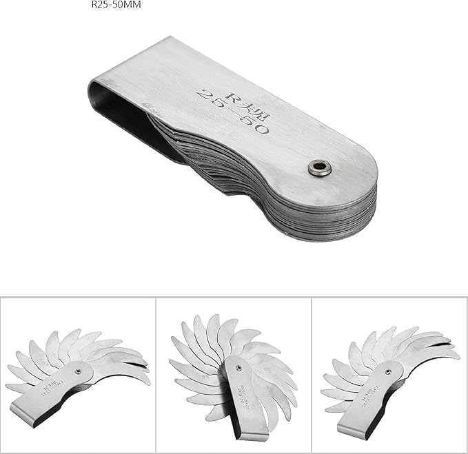 Stainless Steel Radius Gauge R25–50mm | Internal & External Concave Convex Fillet Measuring Gauge Tool