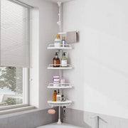 Adjustable Tension Pole Shower Caddy – 4 Tier Corner Bathroom Organizer Rack with Towel Holder