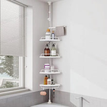 Adjustable Tension Pole Shower Caddy – 4 Tier Corner Bathroom Organizer Rack with Towel Holder