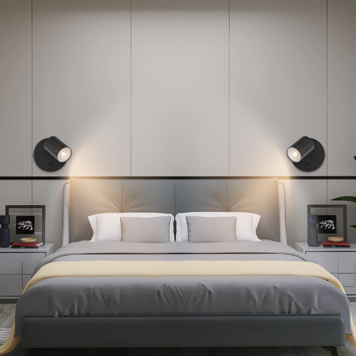 Klighten Pack of 2 GU10 Indoor Wall Spotlights – Adjustable 350° Black Aluminium Wall Lights with Switch for Living Room, Bedroom & Kitchen (Bulbs Not Included)