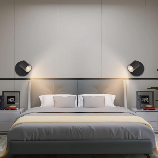 Klighten Pack of 2 GU10 Indoor Wall Spotlights – Adjustable 350° Black Aluminium Wall Lights with Switch for Living Room, Bedroom & Kitchen (Bulbs Not Included)