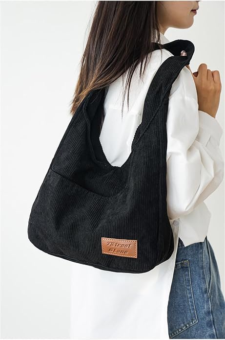 Large Corduroy Hobo Shoulder Bag for Women – Multi-Pocket Slouchy Handbag, Spacious Travel & Work Tote Bag