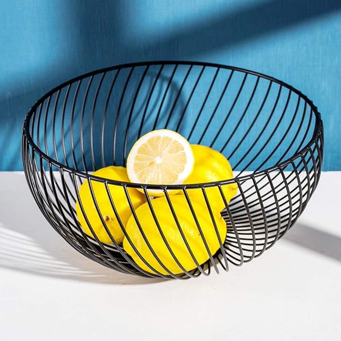 Black Wire Fruit Basket 26cm – Countertop Bowl for Fruits & Vegetables