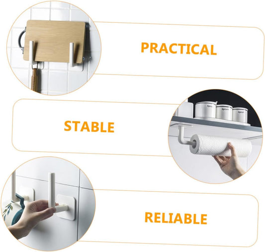 No-Hole Multifunctional Hooks – Kitchen Wall-Mounted Lazy Rag Hanger – Vertical Paper Towel & Film Organiser Rack