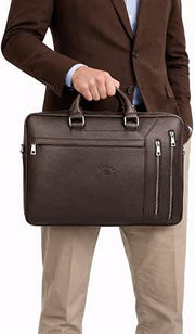 WESTPOLO Men’s Brown 15.6-Inch Leather Laptop Briefcase & Business Bag