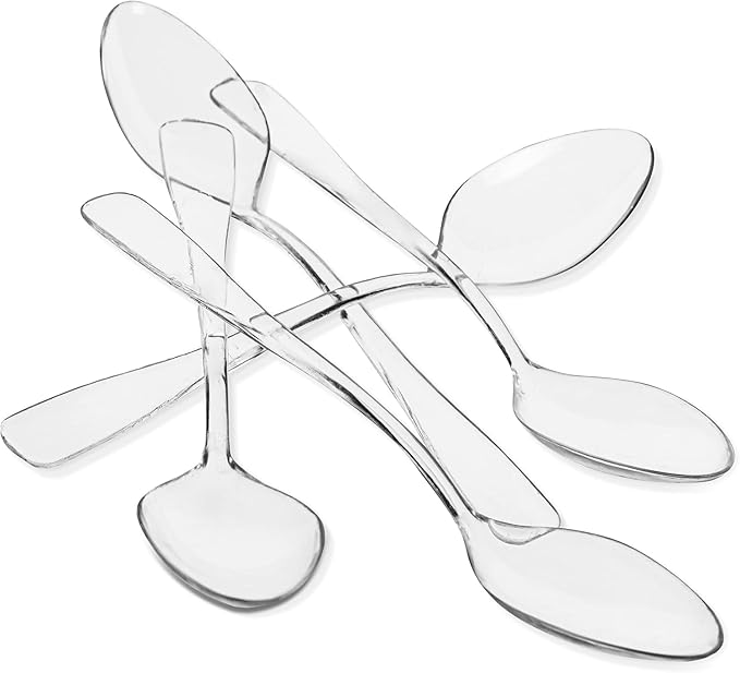 Pack of 25 Mini Plastic Dessert Spoons 4” – Clear Disposable Tasting Spoons for Parfaits, Yogurt, Appetizers & Events