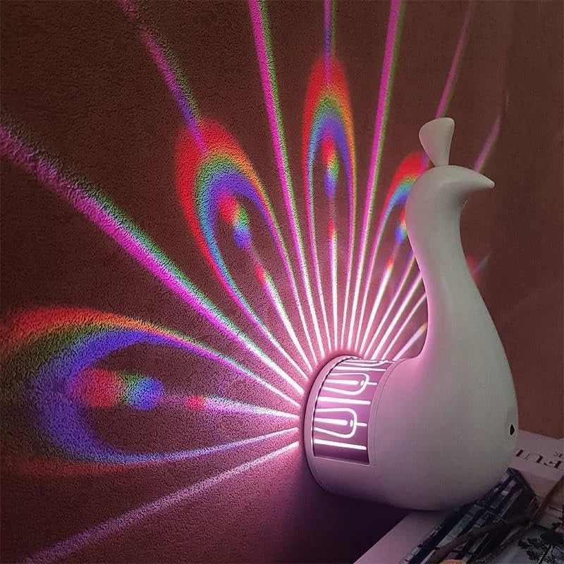 Veilleuse de projection LED Paon rose – Lampe murale rechargeable USB avec télécommande, éclairage ambiant multicolore et minuterie