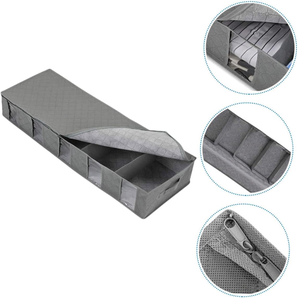 Adjustable Underbed Clothing Storage Bag – Large Foldable Organizer with Moveable Dividers – Low-Profile Storage Bin for Blankets, Shoes, Sweaters, and Toys – Dust-Proof Wardrobe Sorting Bag with Clear Top