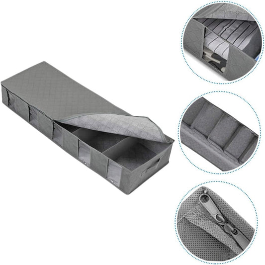 Adjustable Underbed Clothing Storage Bag – Large Foldable Organizer with Moveable Dividers – Low-Profile Storage Bin for Blankets, Shoes, Sweaters, and Toys – Dust-Proof Wardrobe Sorting Bag with Clear Top
