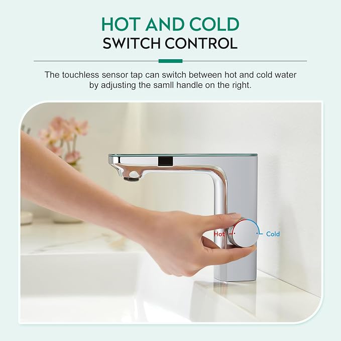 CREA Touchless Infrared Sensor Basin Mixer Tap – Automatic Chrome Bathroom Faucet with Hot & Cold Water Control