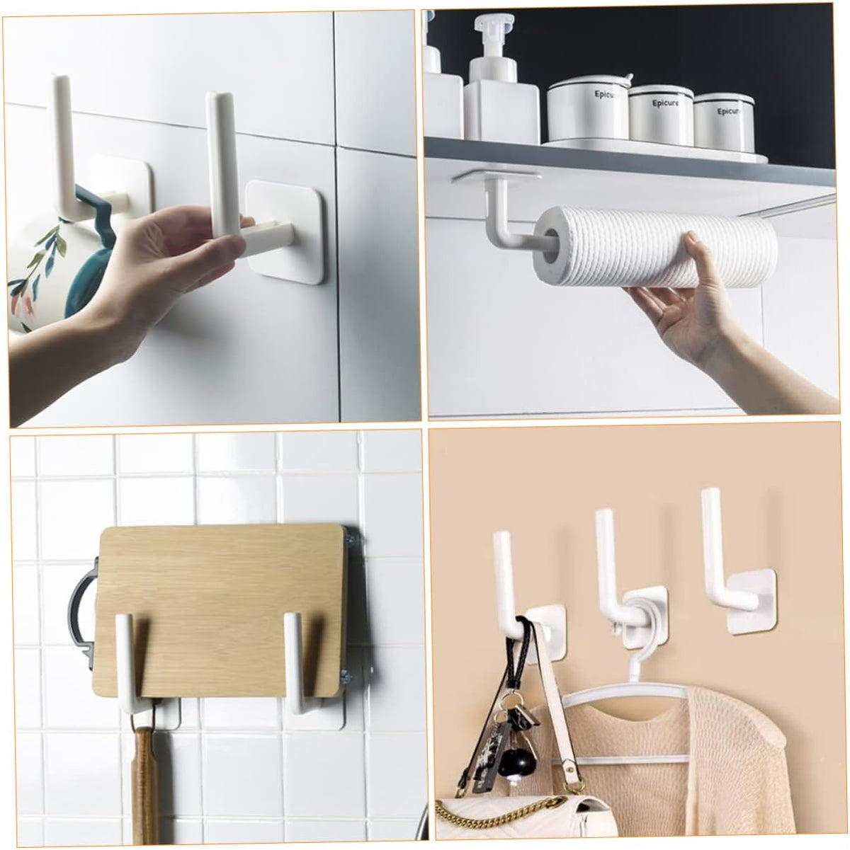 No-Hole Multifunctional Hooks – Kitchen Wall-Mounted Lazy Rag Hanger – Vertical Paper Towel & Film Organiser Rack