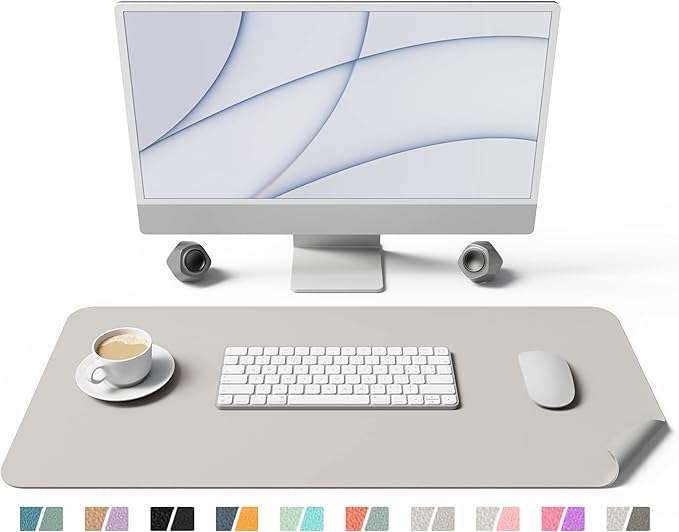 Oterri Tapis de bureau 60x35cm – Protection de bureau double face en similicuir imperméable | Tapis de souris de bureau (Beige et Gris)