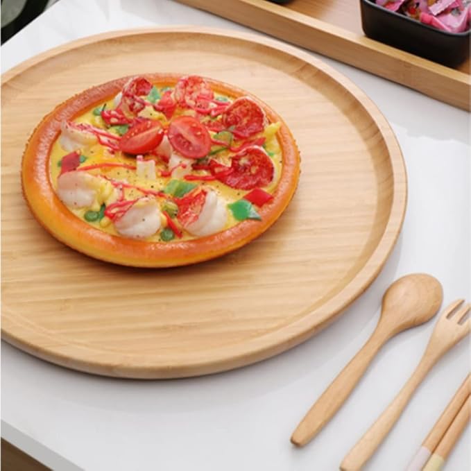 Plateau de service rond en bambou – Planche à charcuterie en bois et plateau décoratif de table basse