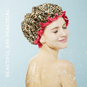 Bonnet de Douche Réutilisable Imperméable – Chapeau de Bain Double Couche à Imprimé Léopard – Grand Bonnet de Bain pour Protéger les Cheveux Teints, Bouclés et Longs (Imprimé Animal Élégant)