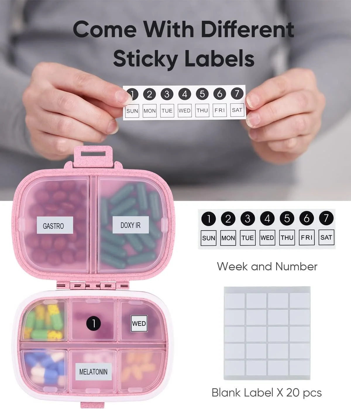 Portable 8-Compartment Pill Organizer Box – Travel Medicine, Vitamin & Supplement Storage Case