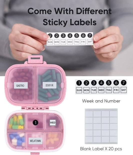 Portable 8-Compartment Pill Organizer Box – Travel Medicine, Vitamin & Supplement Storage Case