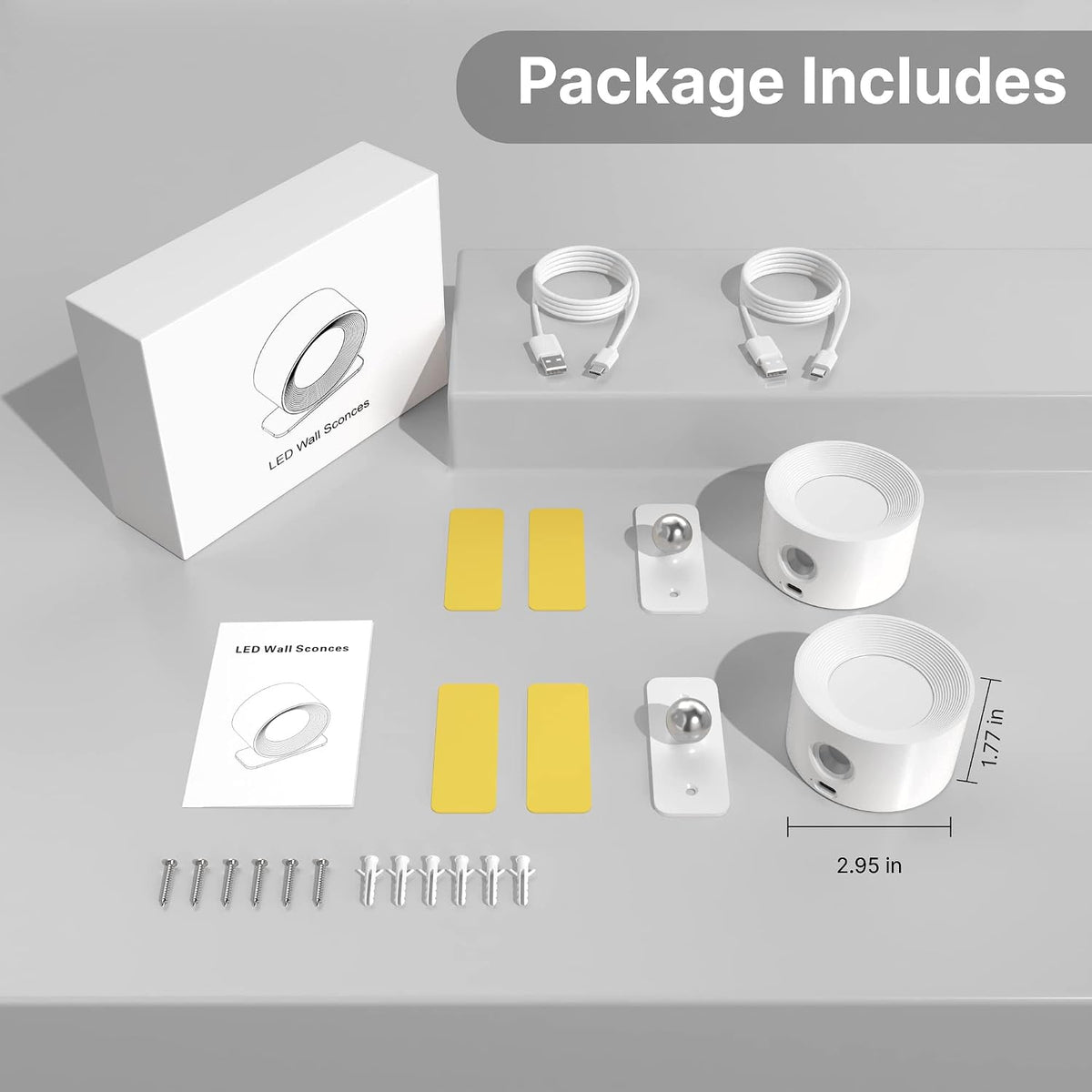 Mexllex 2-Pack Rechargeable LED Wall Lights – 360° Rotatable Touch-Control Wireless Sconces with 3 Brightness Levels & Color Modes