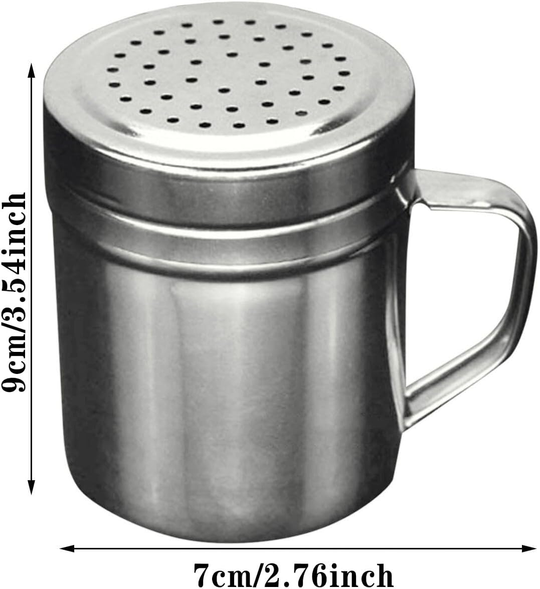 Saupoudreuse en poudre d'acier inoxydable avec poignée – Bouteille d'assaisonnement de barbecue en maille fine avec corps en verre et cuillère