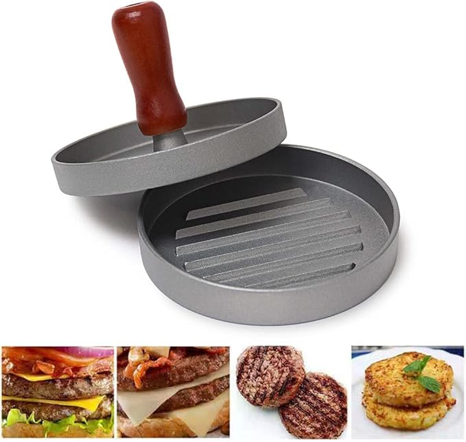 Presse à Burger Antiadhésive en Aluminium – Machine Professionnelle à Galettes de Hamburger avec Papier Sulfurisé – Accessoire de Grill Robuste pour BBQ & Cuisine