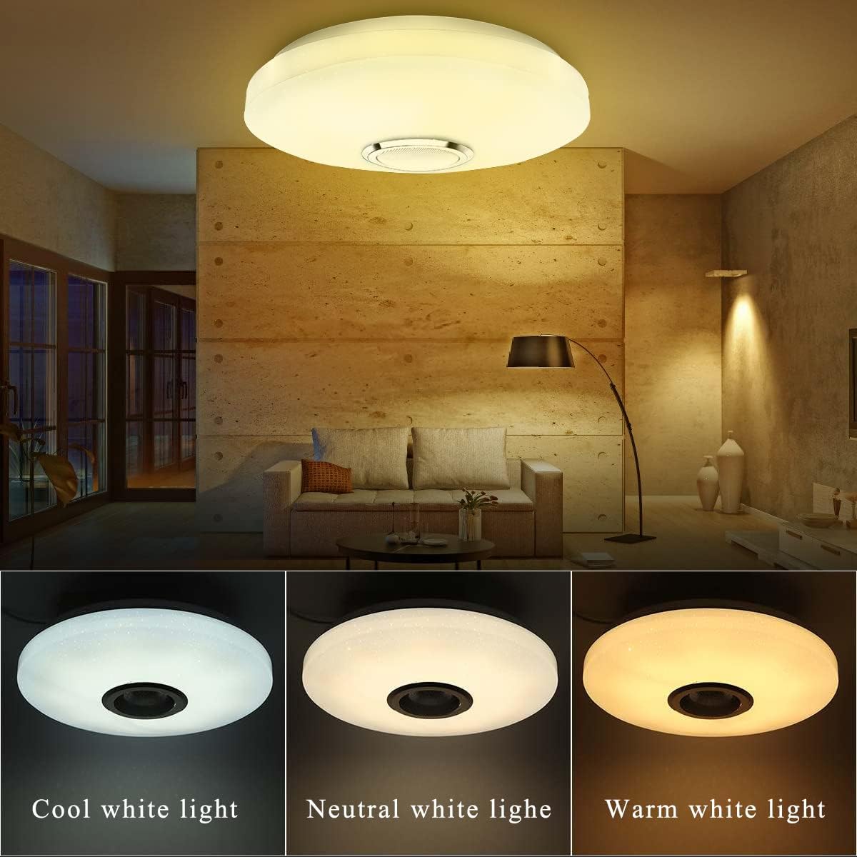 36W LED Ceiling Light with Bluetooth Speaker – RGB Dimmable Music Ceiling Lamp with Remote & App Control